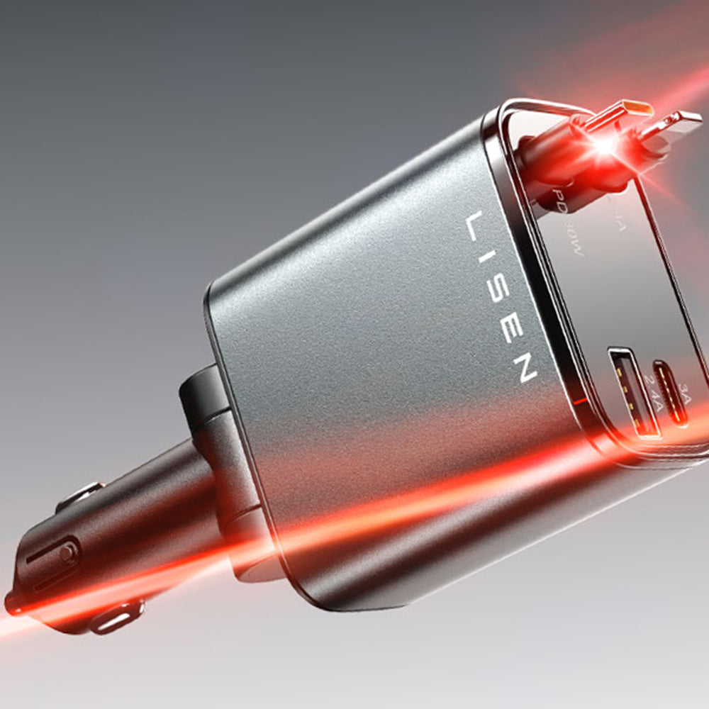 Auto-Ladegerät mit USB-C / Lightning Kabel Lisen, 69W, 3A, 1 x USB-A - 1 x USB-C, Schwarz YL0224040031