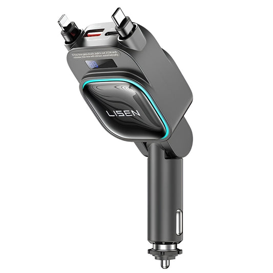 Chargeur de voiture avec câble USB-C / Lightning Lisen Display, 96W, 3A, 1 x USB-A - 1 x USB-C, Noir YL0224080017