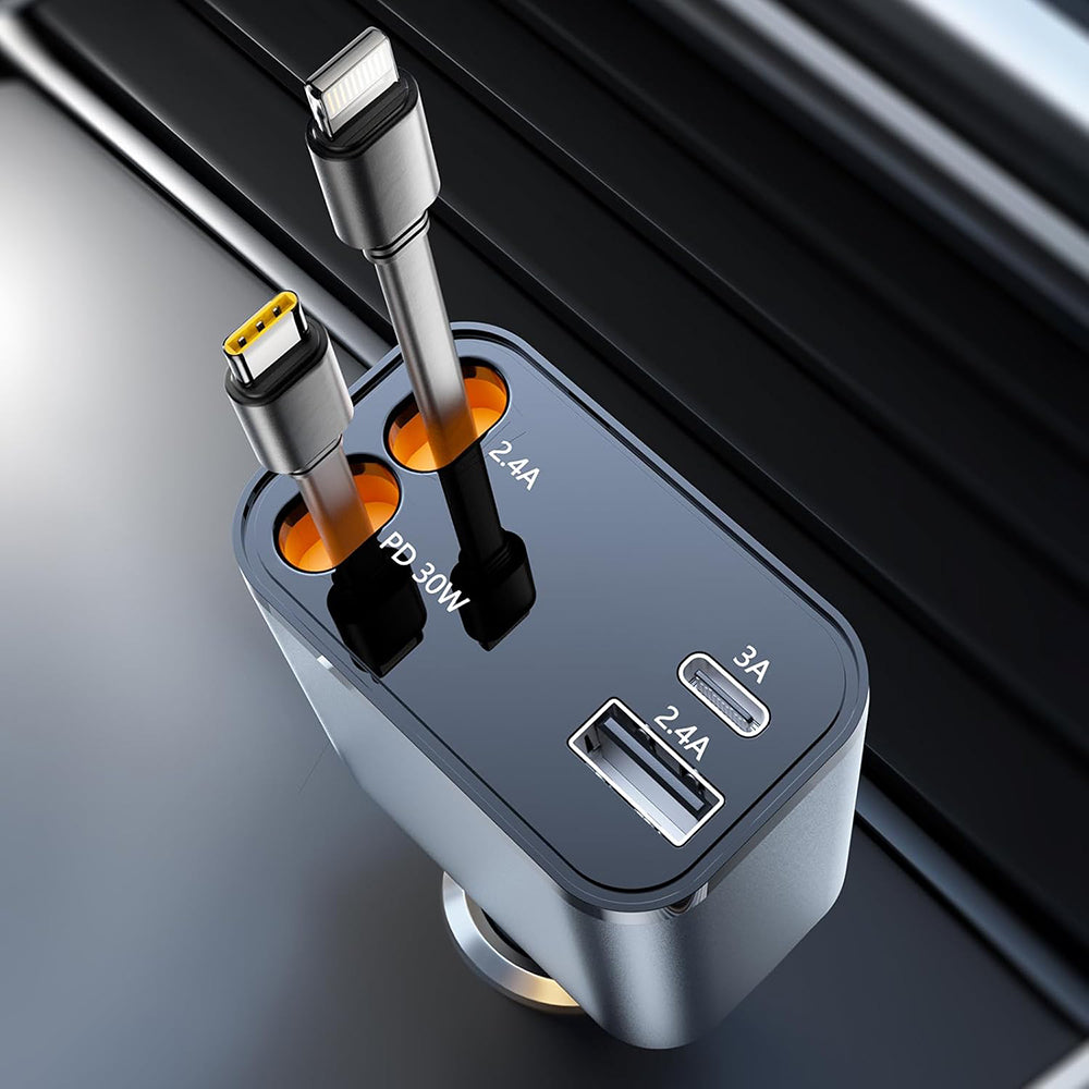 Autolader met USB-C / Lightning-kabel Techsuit C1 NanoVoltX, 69W, 3A, 1 x USB-A - 1 x USB-C, Gri