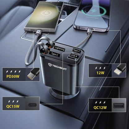 Autolader met USB-C / Lightning-kabel Techsuit C1 NanoVoltX, 69W, 3A, 1 x USB-A - 1 x USB-C, Gri