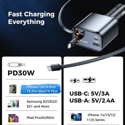 Autolader met USB-C / Lightning-kabel Techsuit C1 NanoVoltX, 69W, 3A, 1 x USB-A - 1 x USB-C, Gri