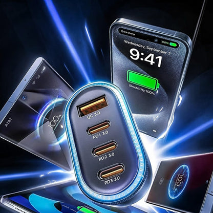 Chargeur de voiture avec câble USB-C Lisen, 101W, 3.25A, 1 x USB-A - 3 x USB-C, Noir YL0223120021