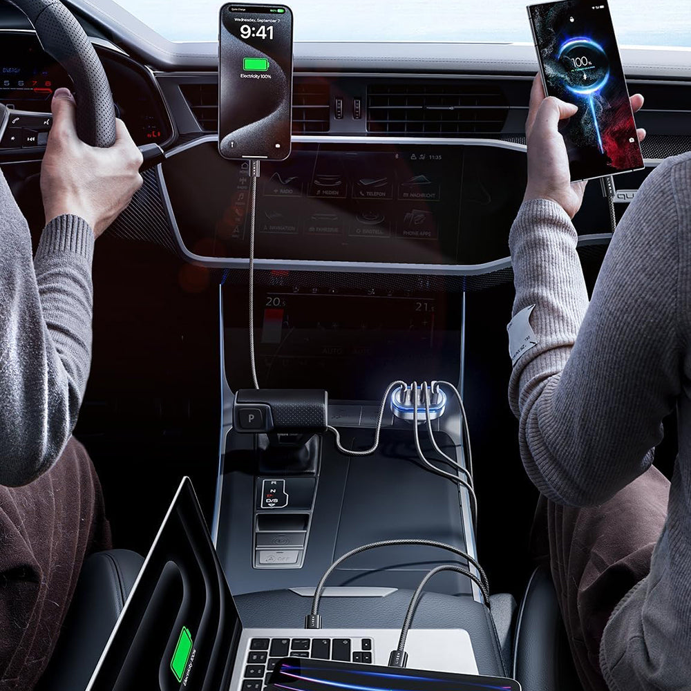 Chargeur de voiture avec câble USB-C Lisen, 101W, 3.25A, 1 x USB-A - 3 x USB-C, Noir YL0223120021