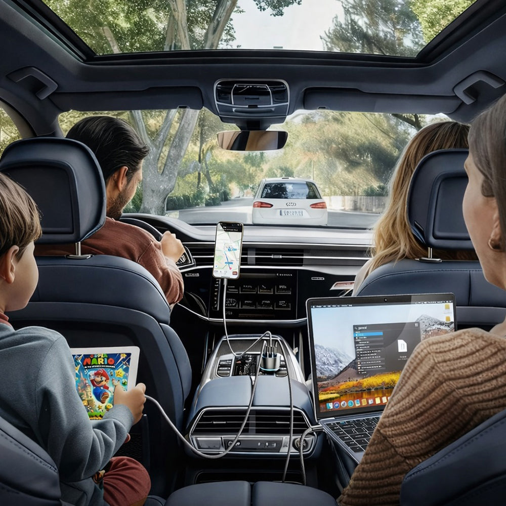 Chargeur de voiture avec câble USB-C Lisen, 170W, 5A, 1 x USB-A - 2 x USB-C, Noir YL0224010001