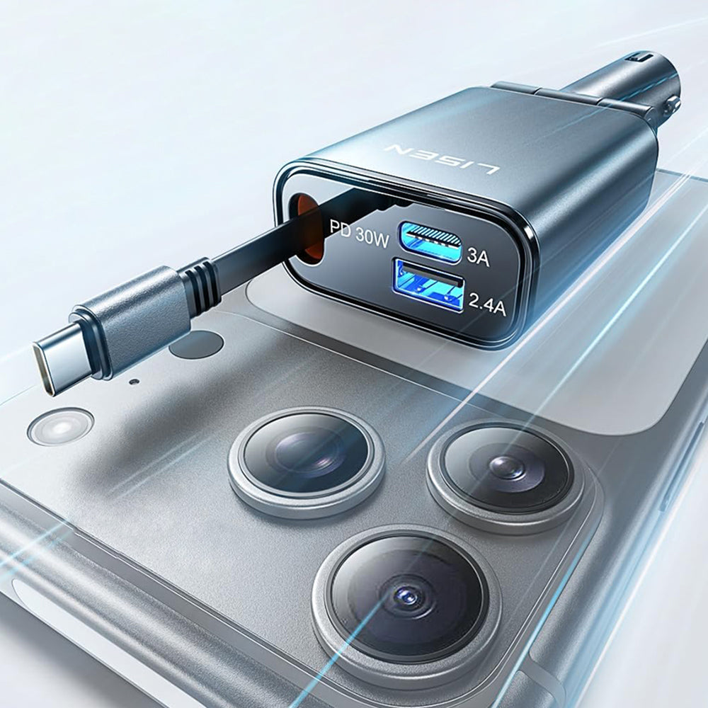 Auto-Ladegerät mit USB-C Kabel Lisen, 57W, 3A, 1 x USB-A - 1 x USB-C, Schwarz YL0325010016