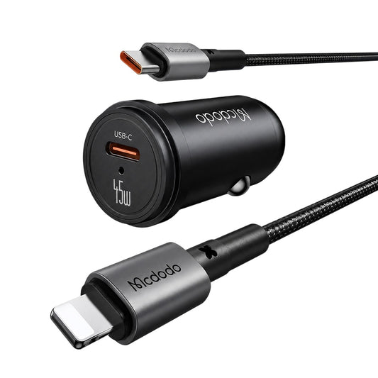 Chargeur Auto Avec Câble USB-C Mcdodo CC-7495, 45W, 3A, 1 x USB-C, Noir