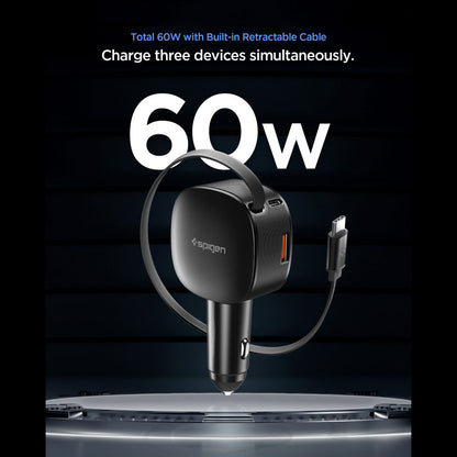 Chargeur Auto Avec Câble USB-C Spigen EV603BT Essential, 60W, 3A, 1 x USB-A - 1 x USB-C, Noir ACP10515