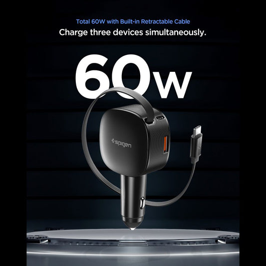 Auto-oplader met USB-C Kabel Spigen EV603BT Essential, 60W, 3A, 1 x USB-A - 1 x USB-C, Zwart