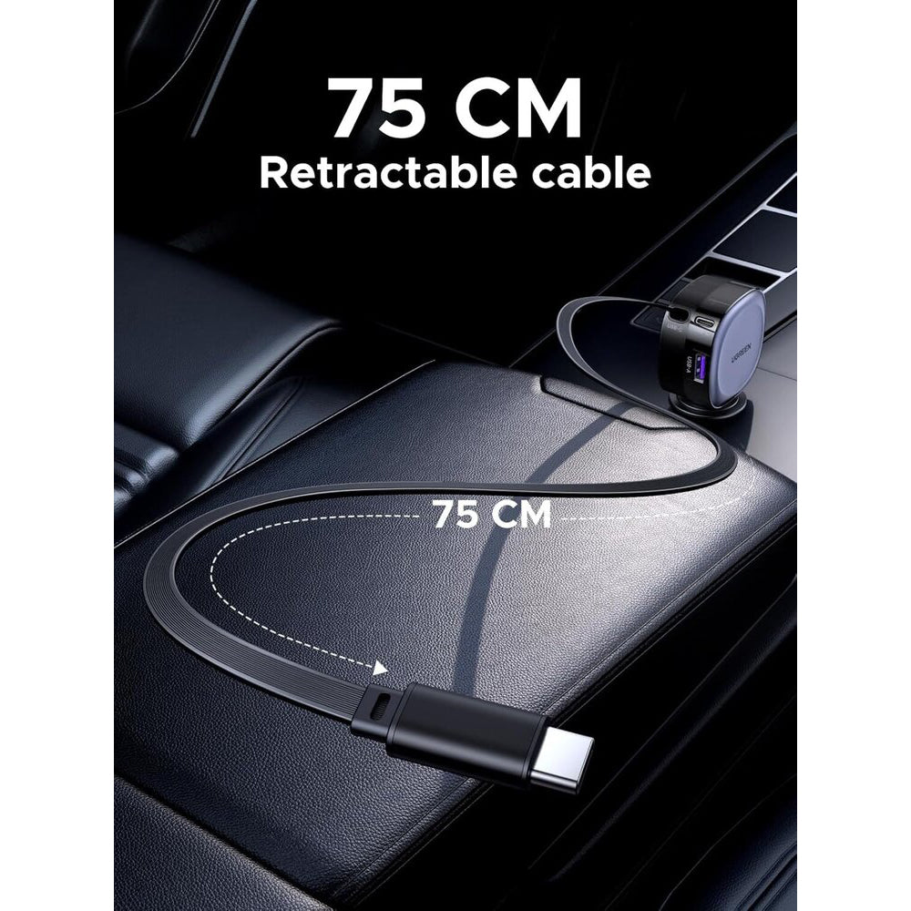 Autolader met USB-C Kabel UGREEN EC601, 75W, 3A, 1 x USB-A - 1 x USB-C, Gri