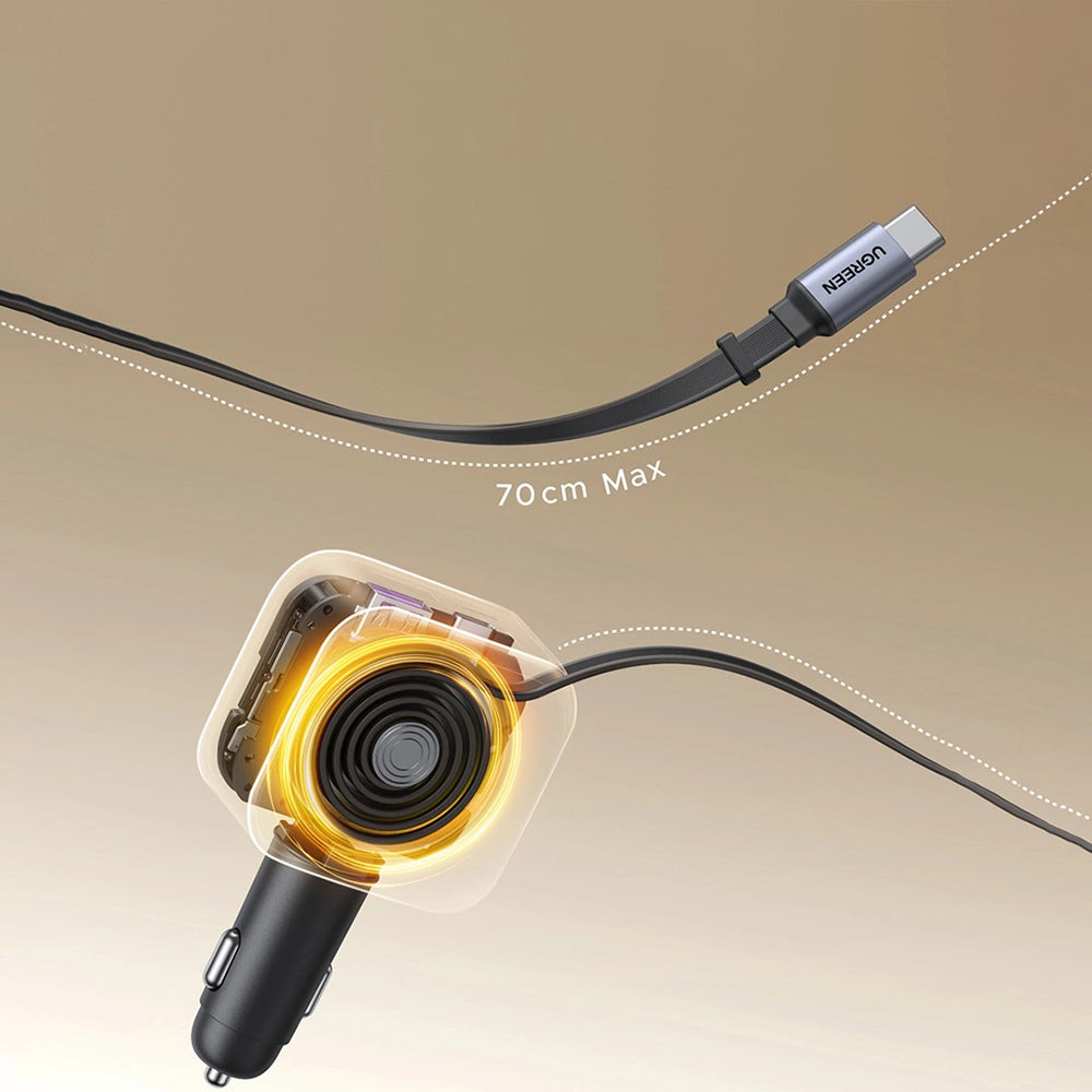 Chargeur de voiture avec câble USB-C UGREEN EC604 (55910B) Nexode, 145W, 1 x USB-A - 2 x USB-C, Noir