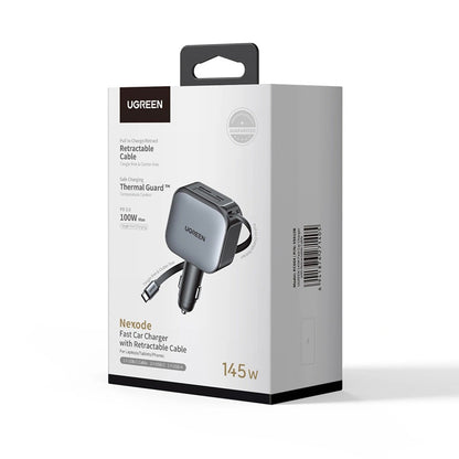 Chargeur de voiture avec câble USB-C UGREEN EC604 (55910B) Nexode, 145W, 1 x USB-A - 2 x USB-C, Noir