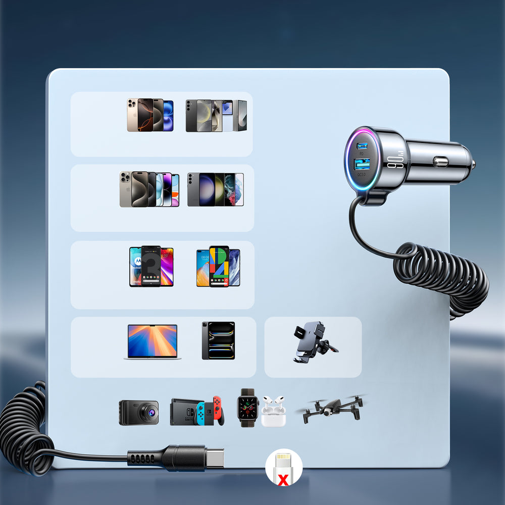 Auto-Ladegerät mit USB-C Kabel Joyroom JR-CL07, 72W, 3A, 1 x USB-A - 1 x USB-C, Schwarz