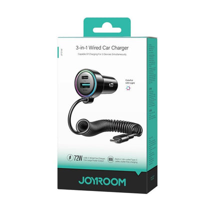 Chargeur de voiture avec câble USB-C Joyroom JR-CL07, 90W, 3A, 1 x USB-A - 1 x USB-C, Noir