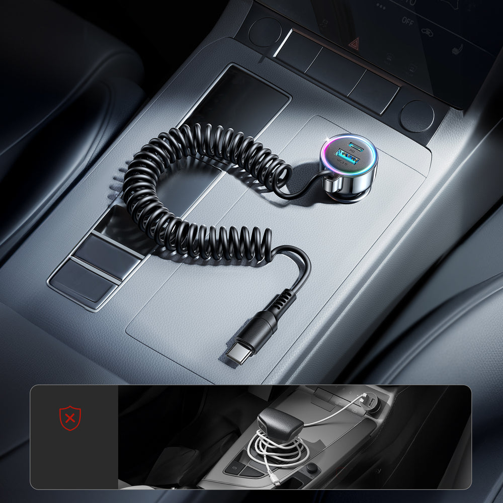 Chargeur de voiture avec câble USB-C Joyroom JR-CL07, 90W, 3A, 1 x USB-A - 1 x USB-C, Noir