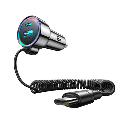 Chargeur de voiture avec câble USB-C Joyroom JR-CL07, 90W, 3A, 1 x USB-A - 1 x USB-C, Noir