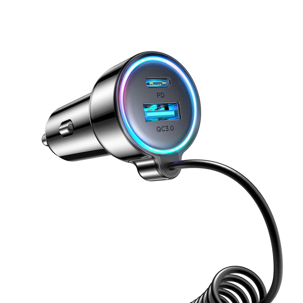 Chargeur de voiture avec câble USB-C Joyroom JR-CL07, 90W, 3A, 1 x USB-A - 1 x USB-C, Noir