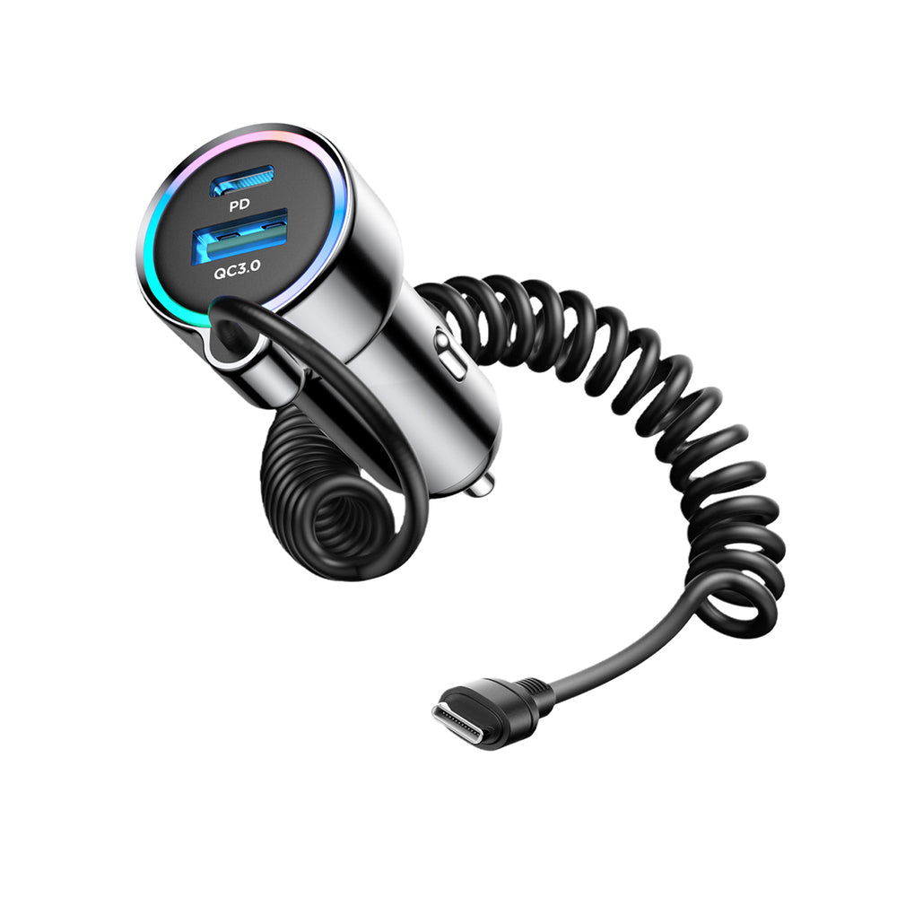 Chargeur de voiture avec câble USB-C Joyroom JR-CL07, 90W, 3A, 1 x USB-A - 1 x USB-C, Noir