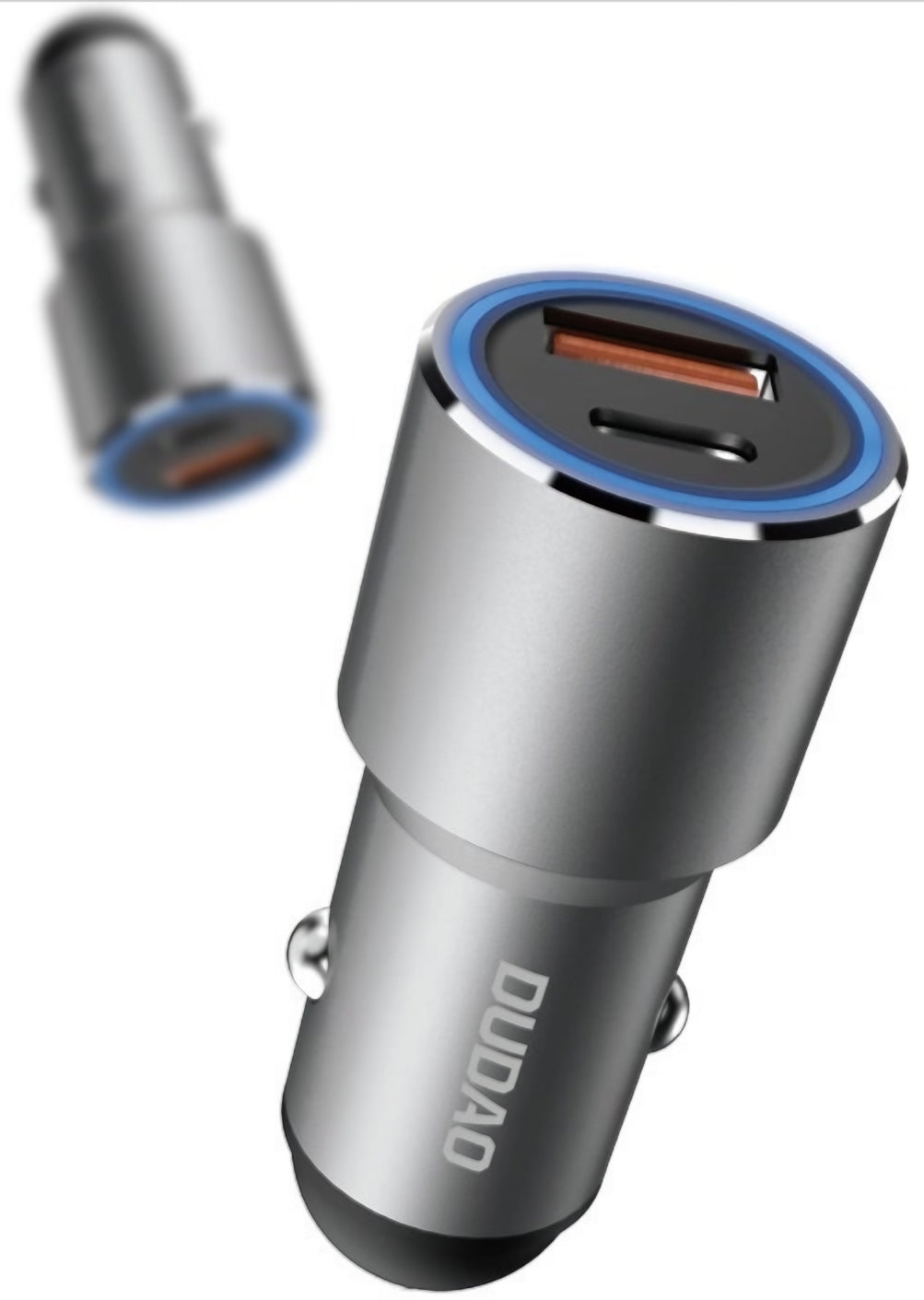 Dudao R4PQ NM Auto-oplader, 22,5W, 3A, 1 x USB-A - 1 x USB-C, Grijs