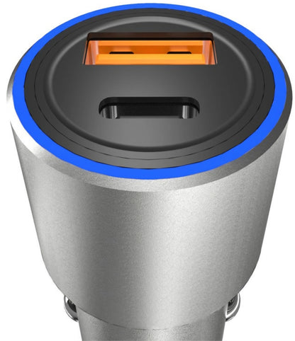 Dudao R4PQ NM Auto-oplader, 22,5W, 3A, 1 x USB-A - 1 x USB-C, Grijs