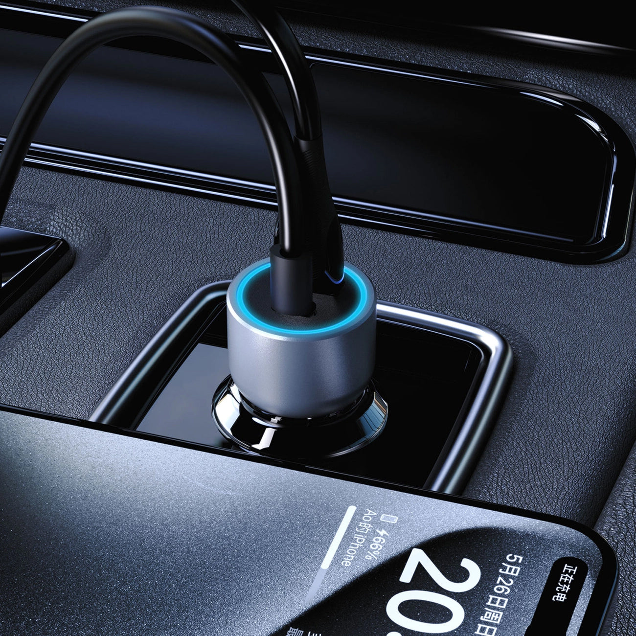 Autolader Dudao R4T, 30W, 3A, 1 x USB-A - 1 x USB-C, Grijs 