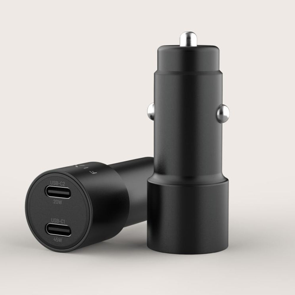 Auto Oplader Fixed, 65W, 3A, 2 x USB-C, Zwart