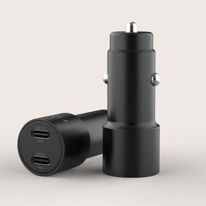 Auto Oplader Fixed, 65W, 3A, 2 x USB-C, Zwart