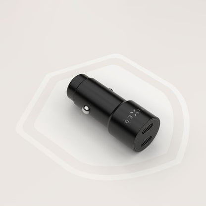 Auto Oplader Fixed, 65W, 3A, 2 x USB-C, Zwart