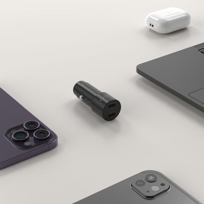 Auto Oplader Fixed, 65W, 3A, 2 x USB-C, Zwart