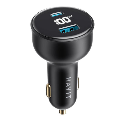 Auto-Ladegerät HAVIT CC100W Display, 100W, 5A, 1 x USB-A - 1 x USB-C, Schwarz