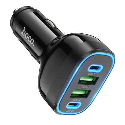 Autolader HOCO Guide NZ11, 72W, 3A, 2 x USB-A - 2 x USB-C, Zwart 