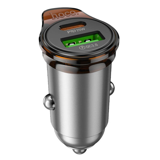 Chargeur de voiture HOCO NZ16A, 43W, 3A, 1 x USB-A - 1 x USB-C, Gris