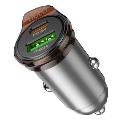 Auto-oplader HOCO NZ16A, 43W, 3A, 1 x USB-A - 1 x USB-C, Gri