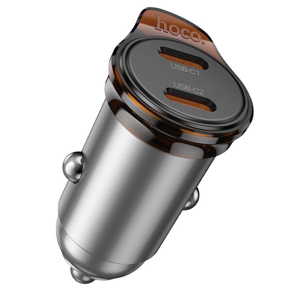 Auto-oplader HOCO NZ16B, 45W, 3A, 2 x USB-C, Gri