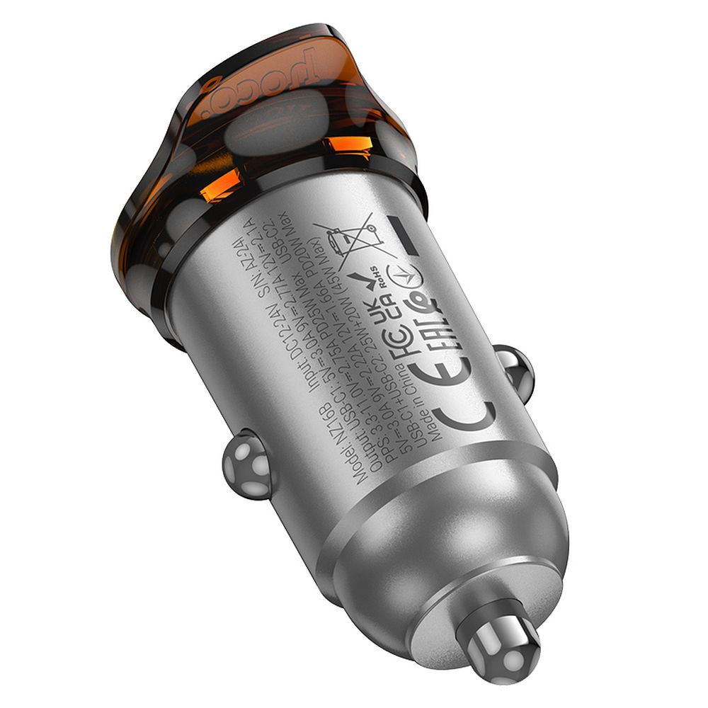 Auto-oplader HOCO NZ16B, 45W, 3A, 2 x USB-C, Gri