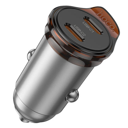 Auto-oplader HOCO NZ16B, 45W, 3A, 2 x USB-C, Gri