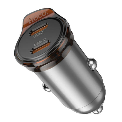 Auto-oplader HOCO NZ16B, 45W, 3A, 2 x USB-C, Gri