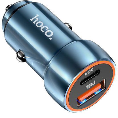 Auto-oplader HOCO Z46A, 20W, 3A, 1 x USB-A - 1 x USB-C, Blauw