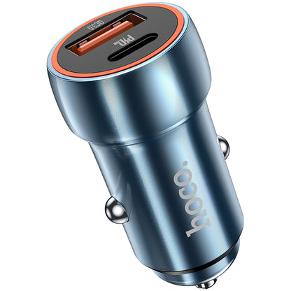 Chargeur de voiture HOCO Z46A, 20W, 3A, 1 x USB-A - 1 x USB-C, Bleu