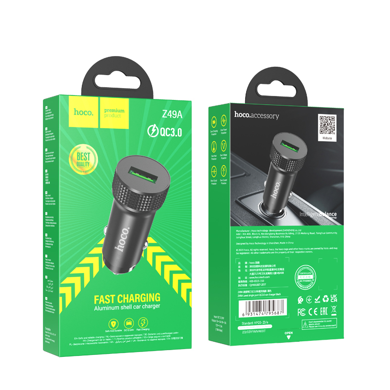 Auto-Ladegerät HOCO Z49A, 18W, 3A, 1 x USB-A, Schwarz