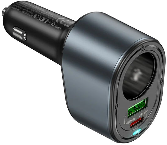 Auto-oplader HOCO Z56, 35W, 3A, 1 x USB-A - 1 x USB-C - 1 x Sigarettenaanstekeruitbreiding, Zwart