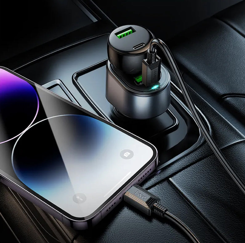 Auto-oplader HOCO Z56, 35W, 3A, 1 x USB-A - 1 x USB-C - 1 x Sigarettenaanstekeruitbreiding, Zwart