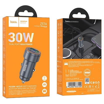 Auto-oplader HOCO Z57A, 30W, 3A, 1 x USB-A - 1 x USB-C, Gri