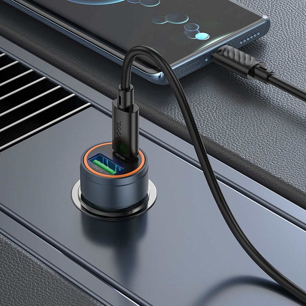 Auto-oplader HOCO Z57A, 30W, 3A, 1 x USB-A - 1 x USB-C, Gri