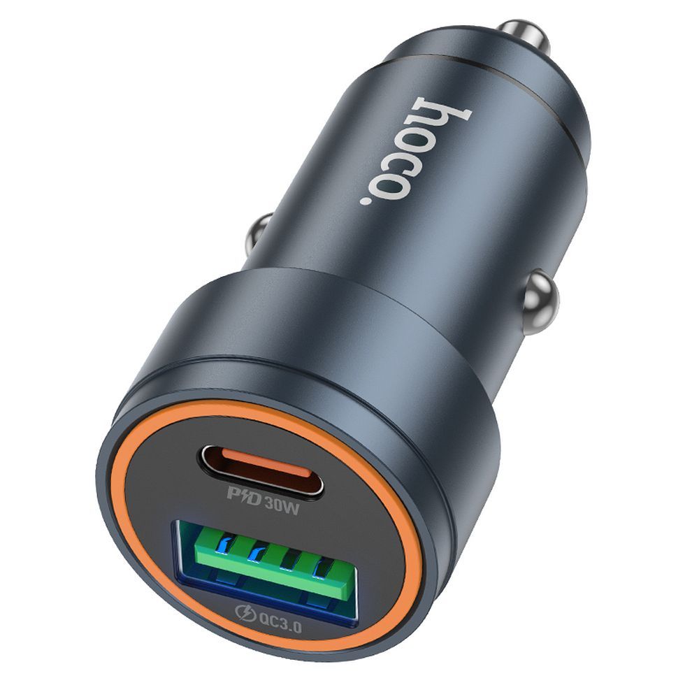 Auto-oplader HOCO Z57A, 30W, 3A, 1 x USB-A - 1 x USB-C, Gri