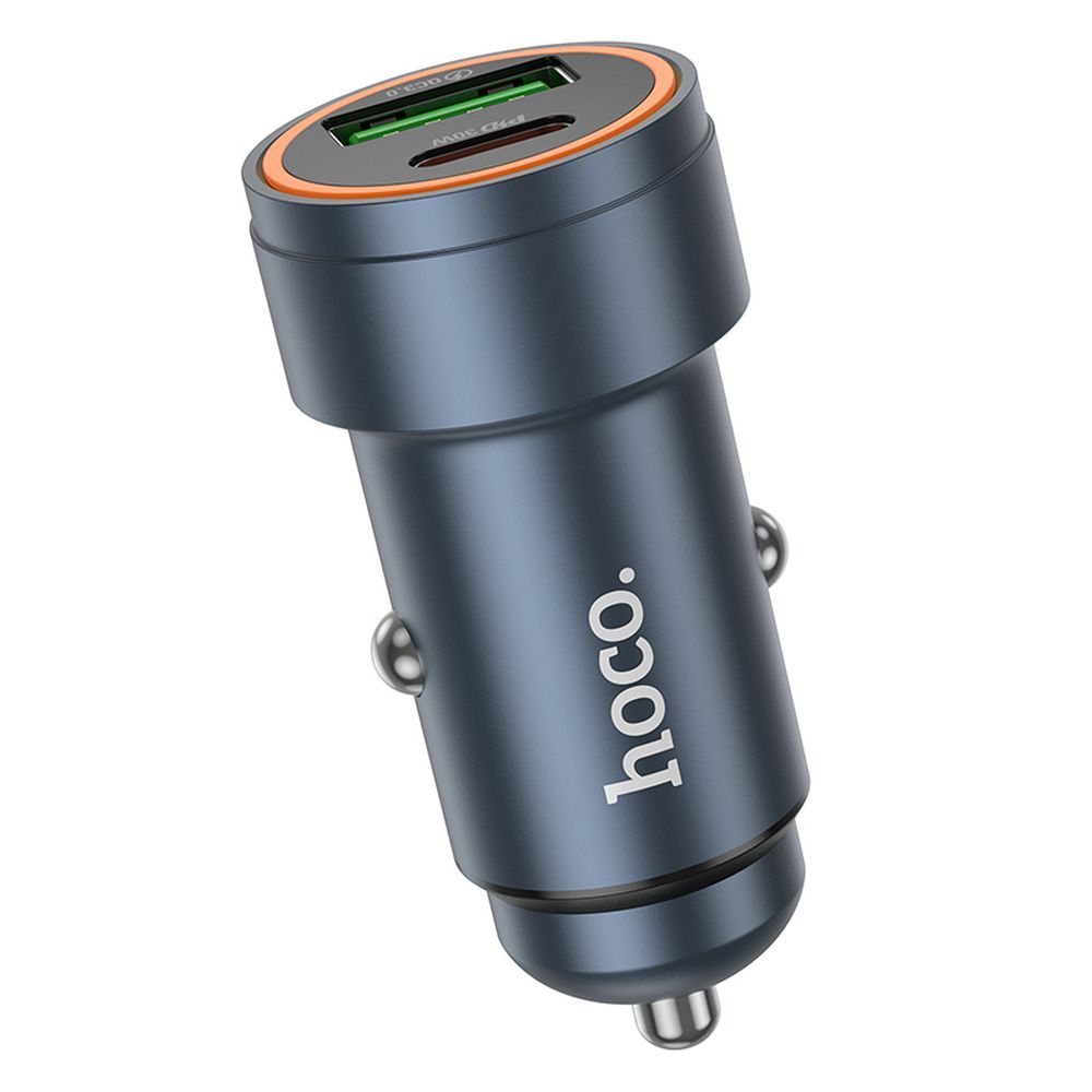 Auto-oplader HOCO Z57A, 30W, 3A, 1 x USB-A - 1 x USB-C, Gri