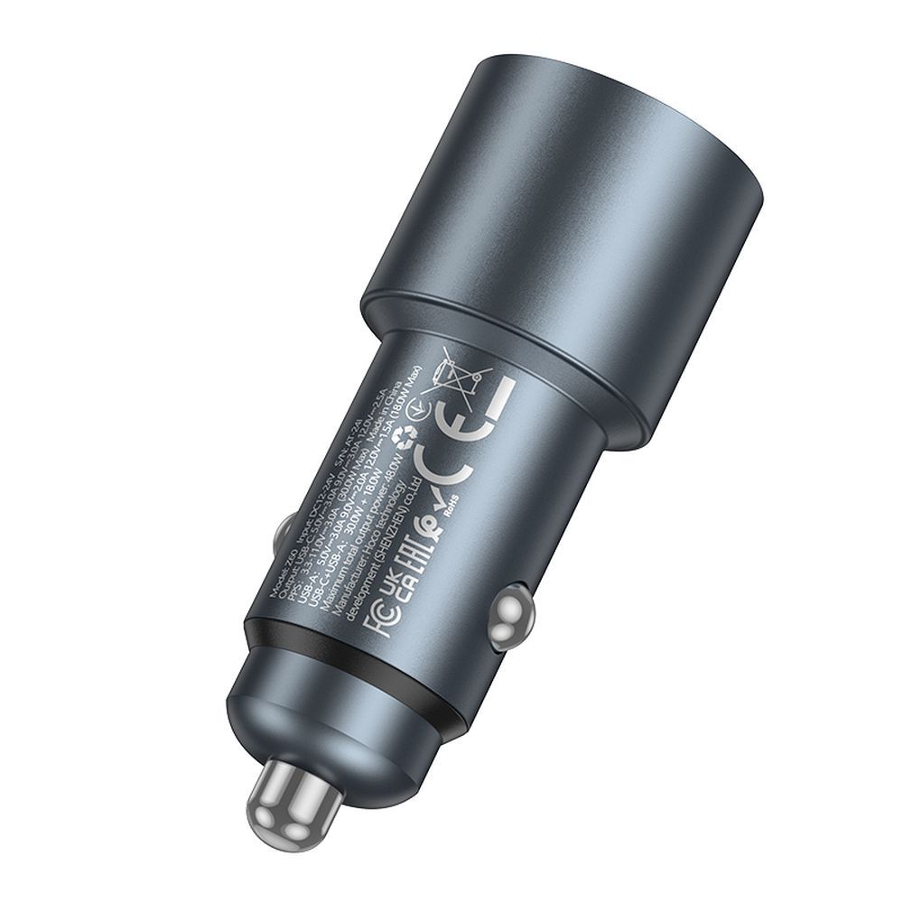 Auto-oplader HOCO Z60, 48W, 3A, 1 x USB-A - 1 x USB-C, Zwart