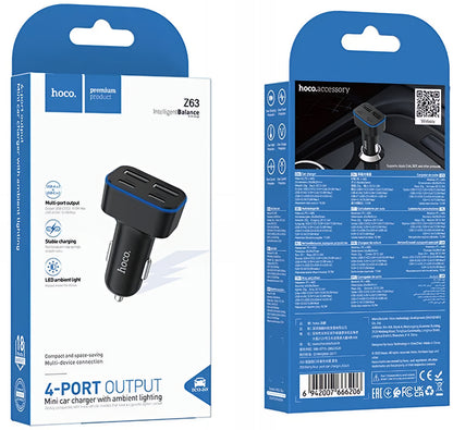 Auto-Ladegerät HOCO Z63, 42W, 3A, 2 x USB-A - 2 x USB-C, Schwarz