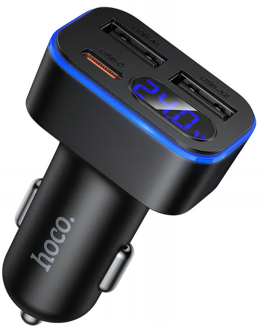 HOCO Z63A Display Car Charger, 42W, 3A, 1 x USB-C - 2 x USB-A, Black