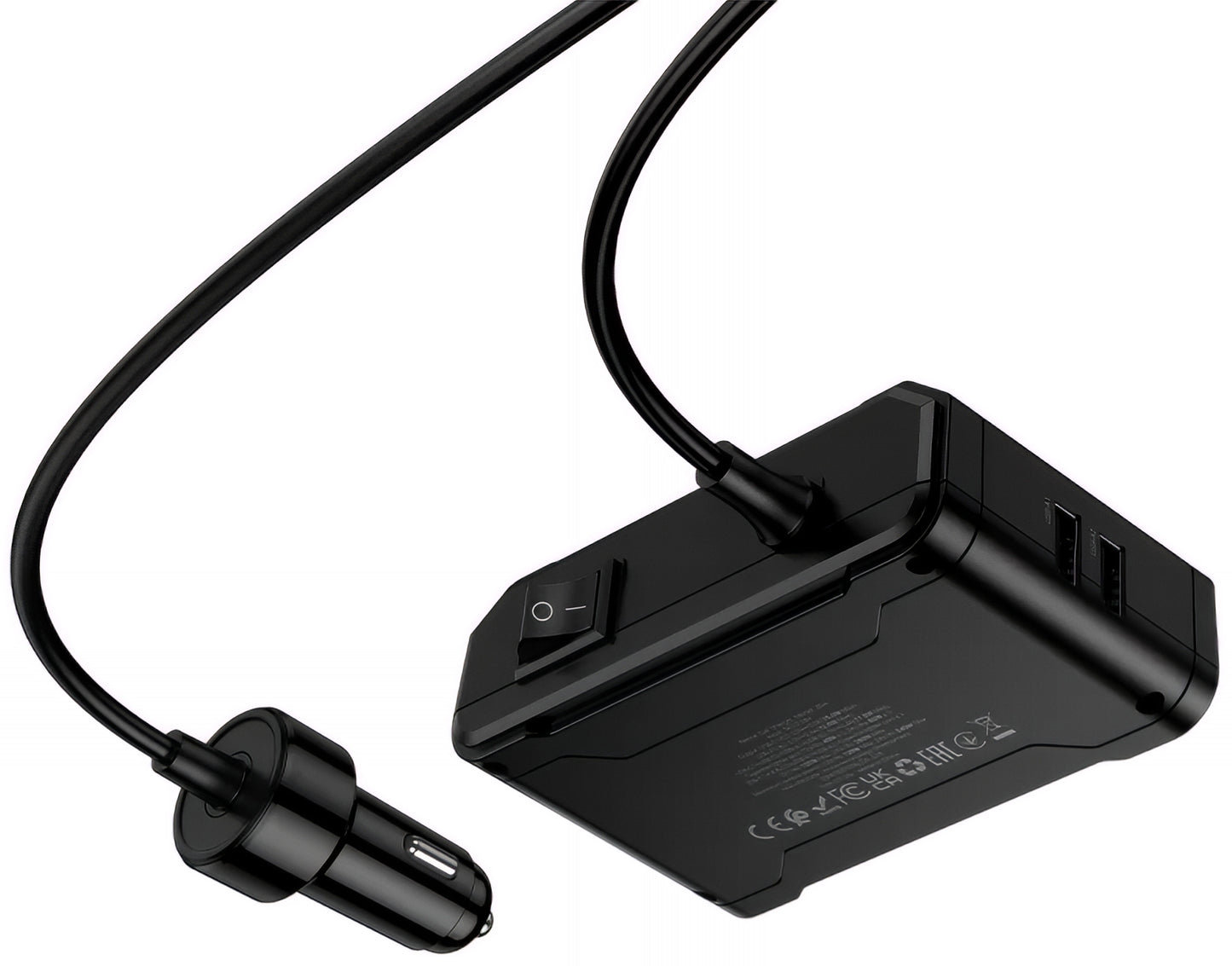 Auto-Ladegerät HOCO Z64, 15.5W, 3.1A, 2 x USB-A - 2 x USB-C - 3 x Zigarettenanzünder-Verlängerung, Schwarz