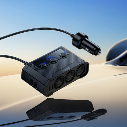 Auto-Ladegerät HOCO Z64, 15.5W, 3.1A, 2 x USB-A - 2 x USB-C - 3 x Zigarettenanzünder-Verlängerung, Schwarz